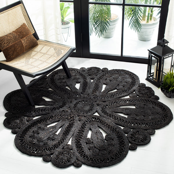 Natural Fiber 360 Contemporary Hand Woven 100% Jute Pile Rug Black