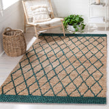 Natural Fiber 951 Hand Loomed 80% Jute, 20% Cotton Natural Fiber Rug Natural / Dark Green 80% Jute, 20% Cotton NF951X-5