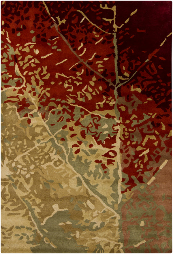 Chandra Rugs Nirvana 100% Wool Hand-Tufted Contemporary Rug Green/Red/Burgundy/Brown 9' x 13'
