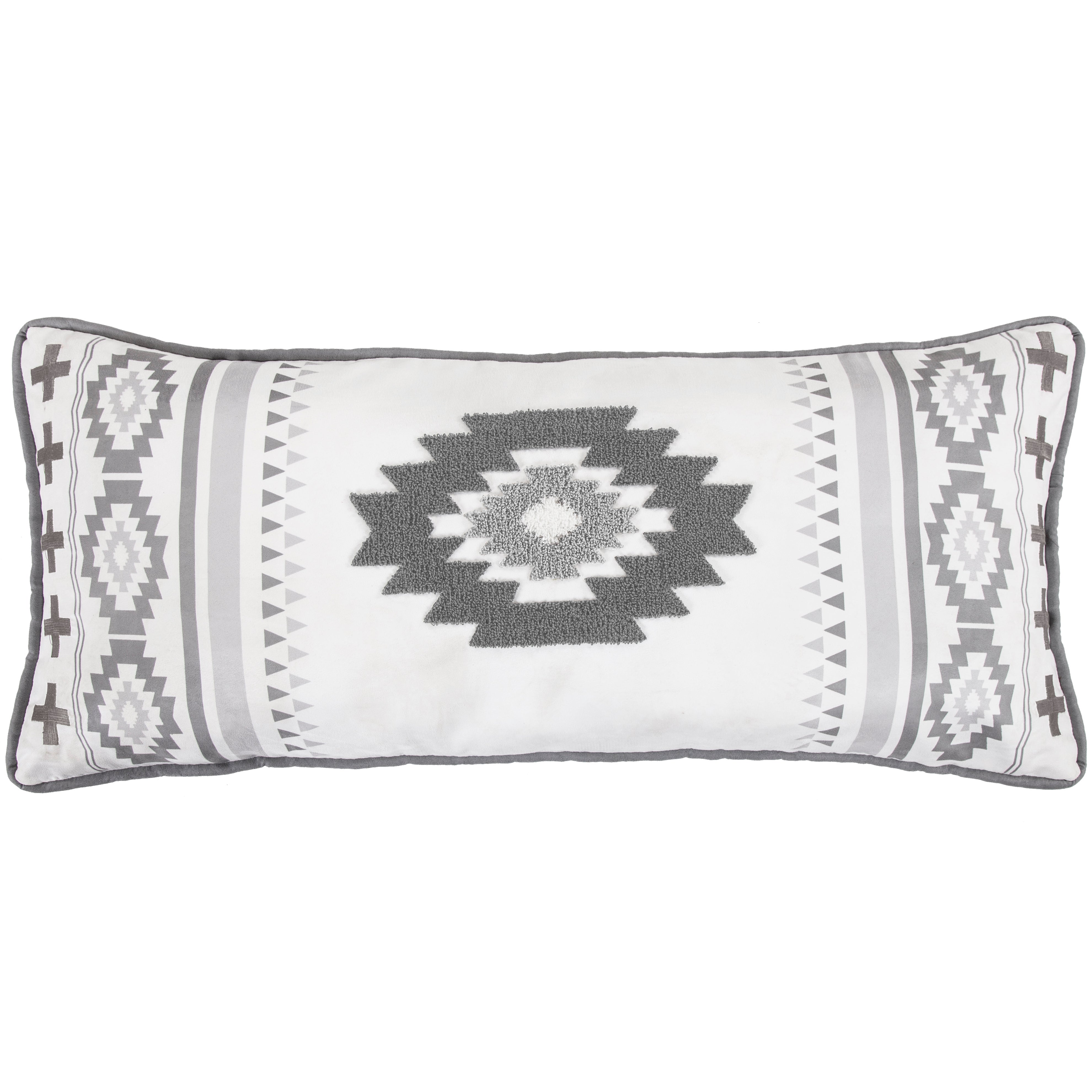 Free Spirit Boho Aztec Gray Lumbar Pillow