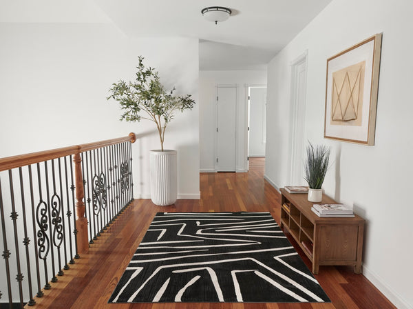 Momeni Noho NO-04 Machine Made Contemporary Geometric Indoor Area Rug Black 9'3" x 12'6" NOHO0NO-04BLK93C6