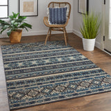 Nolan Vinatge Style Tribal Kazak Rug, River Blue/Dark Gray, 7ft-9in x 10ft-6in