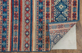 Nolan Vinatge Style Tribal Kazak Rug, Classic Blue/Ochre Red, 7ft-9in x 10ft-6in