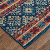 Nolan Vinatge Style Tribal Kazak Rug, Classic Blue/Ochre Red, 7ft-9in x 10ft-6in