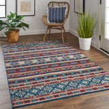 Nolan Vinatge Style Tribal Kazak Rug, Classic Blue/Ochre Red, 7ft-9in x 10ft-6in