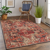 Nolan Vinatge Style Kazak Rug, Ochre Red/Charcaol Gray, 7ft-9in x 10ft-6in