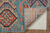 Nolan Vinatge Style Tribal Kazak Rug, River Blue/Red Orange, 7ft-9in x 10ft-6in