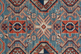 Nolan Vinatge Style Tribal Kazak Rug, River Blue/Red Orange, 7ft-9in x 10ft-6in