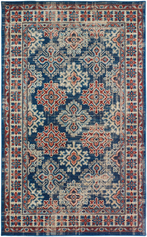 Nolan Vinatge Style Tribal Kazak Rug, Classic Blue/True Red, 7ft-9in x 10ft-6in