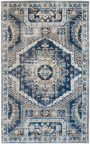 Nolan Vinatge Style Tribal Kazak Rug, Classic Blue/Opal Gray, 7ft-9in x 10ft-6in