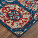 Nolan Vinatge Style Tribal Kazak Rug, Classic Blue/True Red, 7ft-9in x 10ft-6in