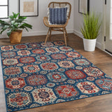 Nolan Vinatge Style Tribal Kazak Rug, Classic Blue/True Red, 7ft-9in x 10ft-6in