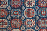 Nolan Vinatge Style Tribal Kazak Rug, Classic Blue/True Red, 7ft-9in x 10ft-6in