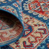 Nolan Vinatge Style Tribal Kazak Rug, Classic Blue/True Red, 7ft-9in x 10ft-6in