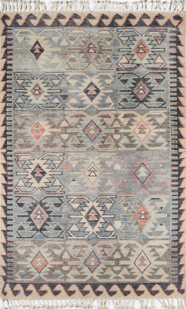 Momeni Nomad NOM-1 Hand Knotted Traditional Tribal Indoor Area Rug Blue 9' x 12' NOMADNOM-1BLU90C0
