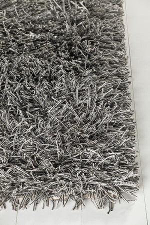 Chandra Rugs Nora 100% Polyester Hand Woven Contemporary Shag Rug White/Black 7'9 x 10'6