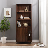 Walker Edison Nora Mid-century Modern/Contemporary 72" Cabinet Bookcase with Glass Shelves NORH1GDW