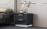 Navi Night Stand High Gloss Black With Stainless Steel Trim On The Bottom, 2 Drawers With Self-C...