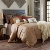 HiEnd Accents Brighton Comforter Set NS4090-FL-OC Brown Comforter: Face: 100% Polyester. Back: 100% Cotton. Filling: 100% Polyester; BedSkirt: Skirt: 100% Polyester. Decking: 100% Polyester; StandardSham: 100% Polyester 80x90x3