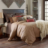 HiEnd Accents Brighton Comforter Set NS4090-TW-OC Brown Comforter: Face: 100% Polyester. Back: 100% Cotton. Filling: 100% Polyester; BedSkirt: Skirt: 100% Polyester. Decking: 100% Polyester; Standard Sham: 100% Polyester 68x88x3