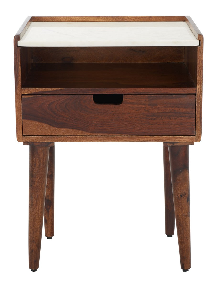 Marion Elegant 1 Drawer Nightstand with Marble Top - Stylish Walnut Design for Your Bedroom Decor