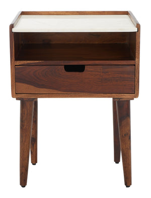Marion Elegant 1 Drawer Nightstand with Marble Top - Stylish Walnut Design for Your Bedroom Decor