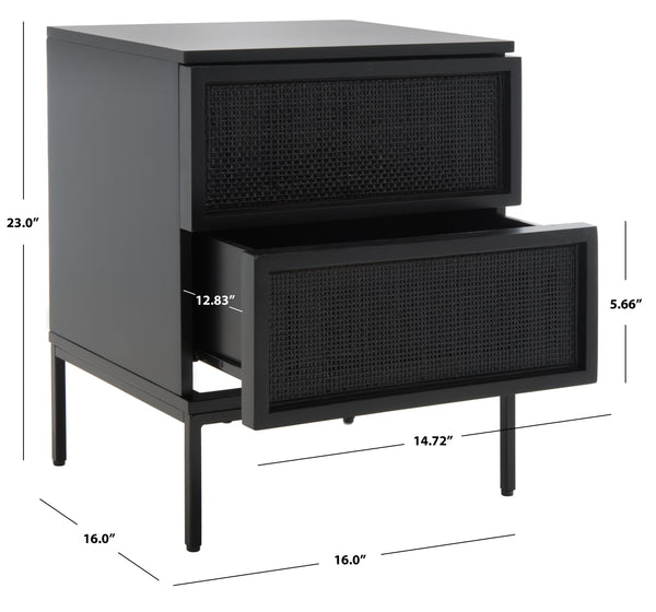 Zadie Modern Coastal Chic 2-Drawer Rattan Nightstand for Contemporary Bedroom Decor and Style