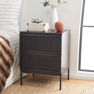 Zadie Modern Coastal Chic 2-Drawer Rattan Nightstand for Contemporary Bedroom Decor and Style
