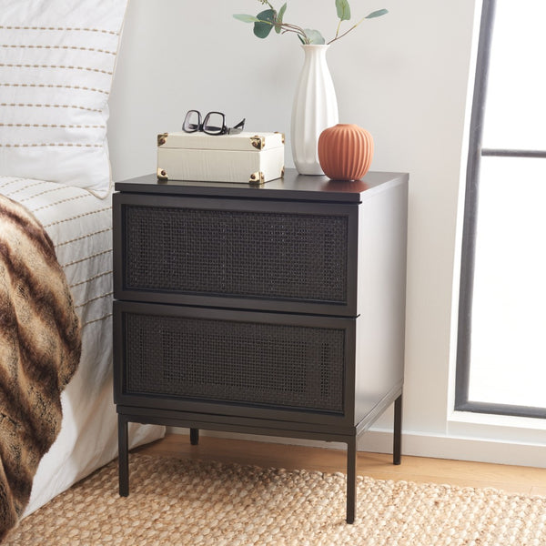 Zadie Modern Coastal Chic 2-Drawer Rattan Nightstand for Contemporary Bedroom Decor and Style