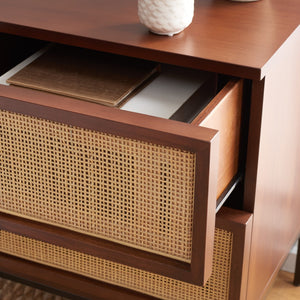 Zadie Modern Coastal Chic 2-Drawer Rattan Nightstand for Contemporary Bedroom Decor and Style