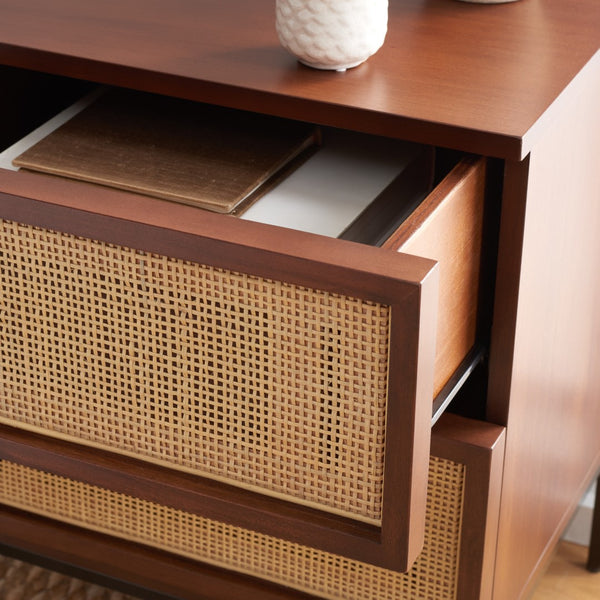 Zadie Modern Coastal Chic 2-Drawer Rattan Nightstand for Contemporary Bedroom Decor and Style