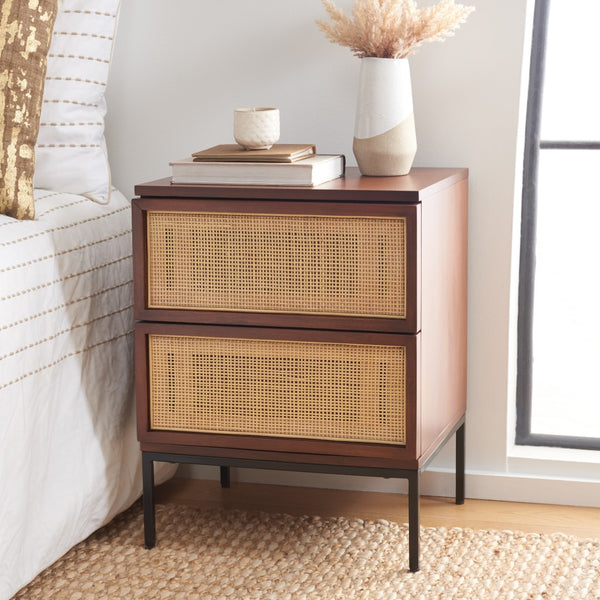 Zadie Modern Coastal Chic 2-Drawer Rattan Nightstand for Contemporary Bedroom Decor and Style