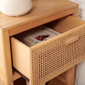 Miya Night Stand - Modern Rattan Accent Table with Drawer and Open Shelf for Stylish Organization