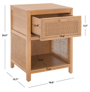 Miya Night Stand - Modern Rattan Accent Table with Drawer and Open Shelf for Stylish Organization