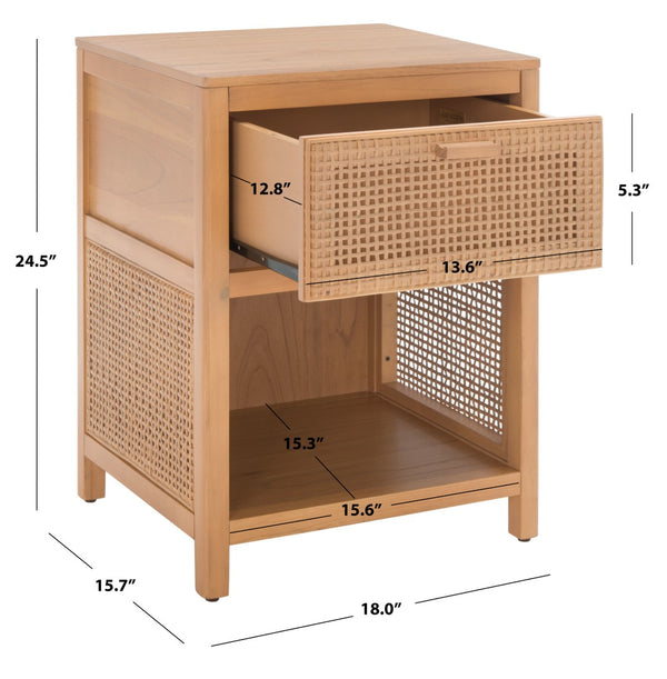 Miya Night Stand - Modern Rattan Accent Table with Drawer and Open Shelf for Stylish Organization
