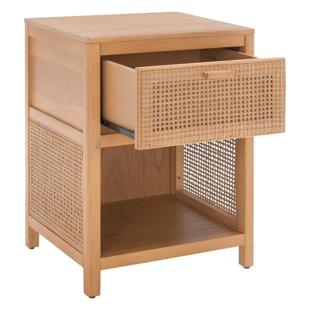 Miya Night Stand - Modern Rattan Accent Table with Drawer and Open Shelf for Stylish Organization