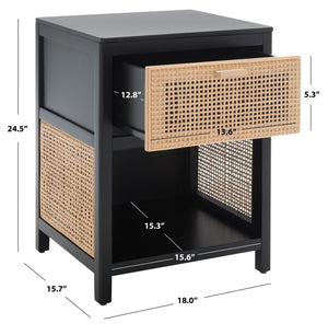 Miya Night Stand - Modern Rattan Accent Table with Drawer and Open Shelf for Stylish Organization