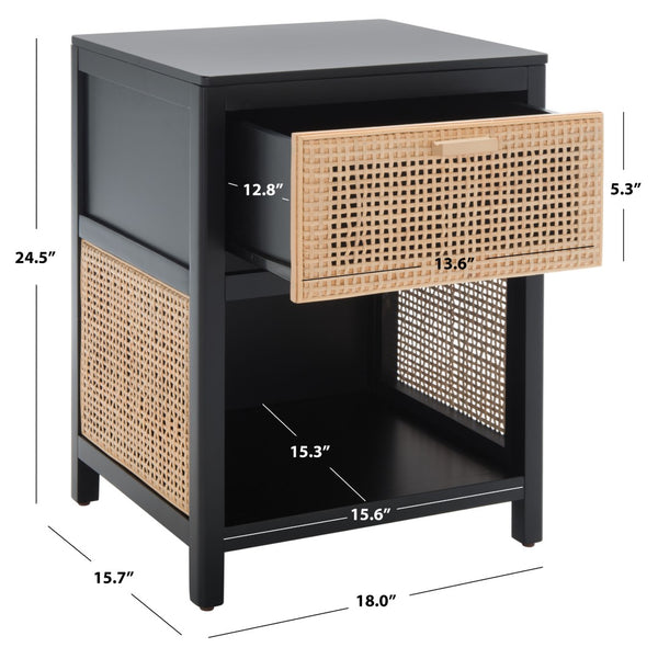 Miya Night Stand - Modern Rattan Accent Table with Drawer and Open Shelf for Stylish Organization