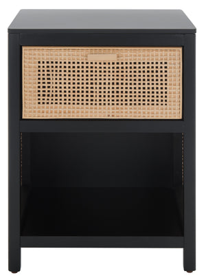 Miya Night Stand - Modern Rattan Accent Table with Drawer and Open Shelf for Stylish Organization