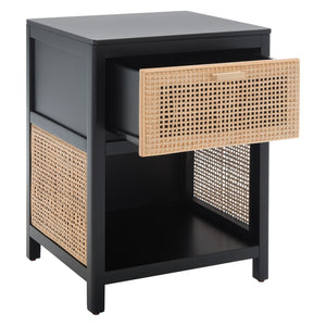 Miya Night Stand - Modern Rattan Accent Table with Drawer and Open Shelf for Stylish Organization