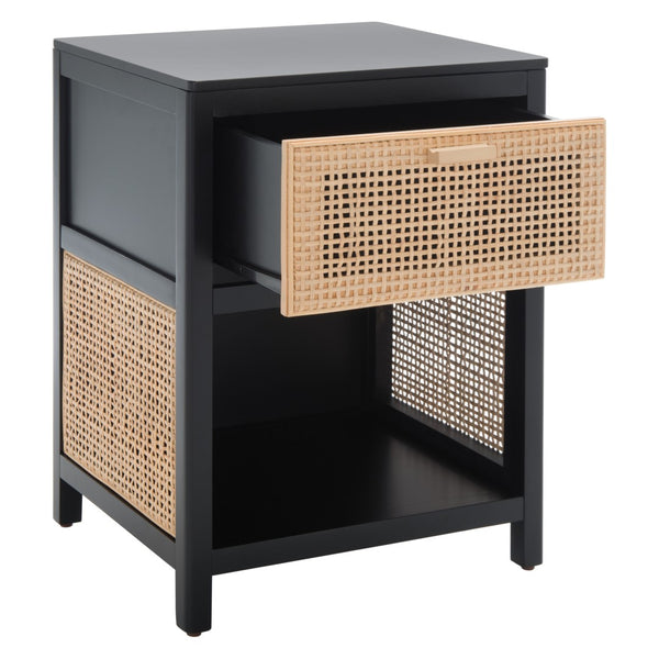 Miya Night Stand - Modern Rattan Accent Table with Drawer and Open Shelf for Stylish Organization