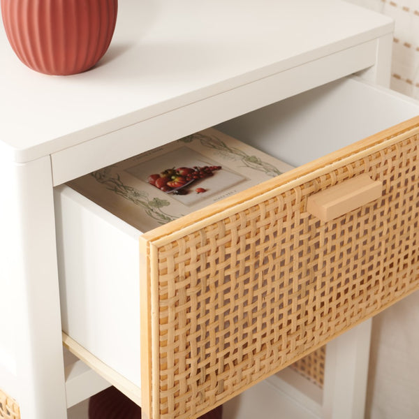 Miya Night Stand - Modern Rattan Accent Table with Drawer and Open Shelf for Stylish Organization