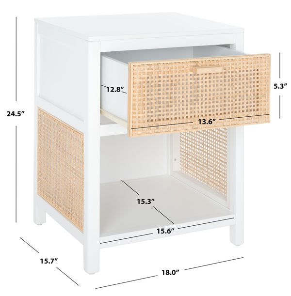 Miya Night Stand - Modern Rattan Accent Table with Drawer and Open Shelf for Stylish Organization