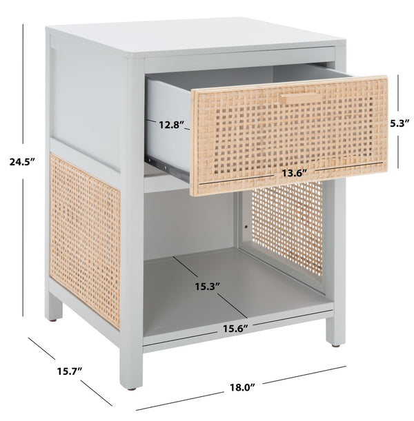 Miya Night Stand - Modern Rattan Accent Table with Drawer and Open Shelf for Stylish Organization