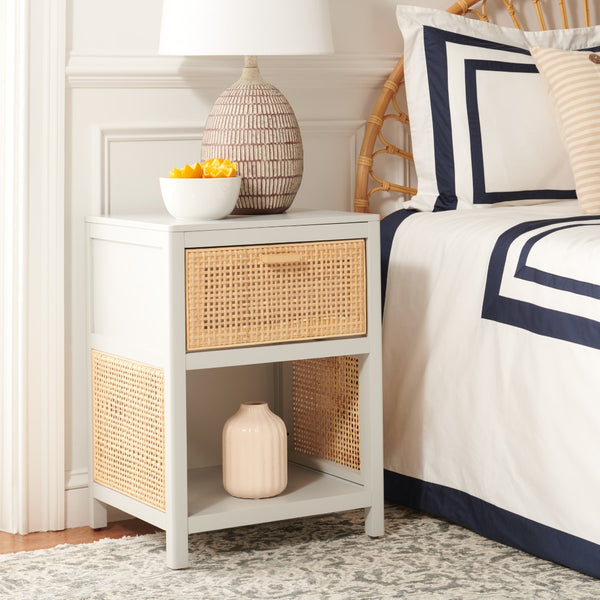 Miya Night Stand - Modern Rattan Accent Table with Drawer and Open Shelf for Stylish Organization