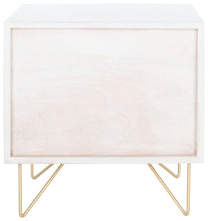 Raveena Nightstand in White Wash - Contemporary Storage Solution with Honeycomb Design & Brass Accents