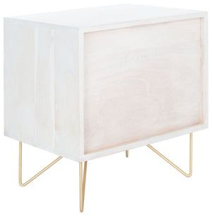 Raveena Nightstand in White Wash - Contemporary Storage Solution with Honeycomb Design & Brass Accents