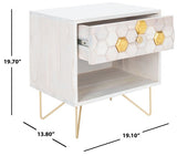 Raveena Nightstand in White Wash / White Wash / Brass