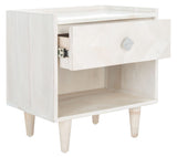 Tahseen Parquet Nightstand White Wash/Silver Wood/Faux Marble NST9004B