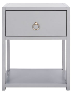 Yudi Nightstand with Chic Grey Finish, Gold Pull Drawer, and Stylish Bottom Shelf for Storage